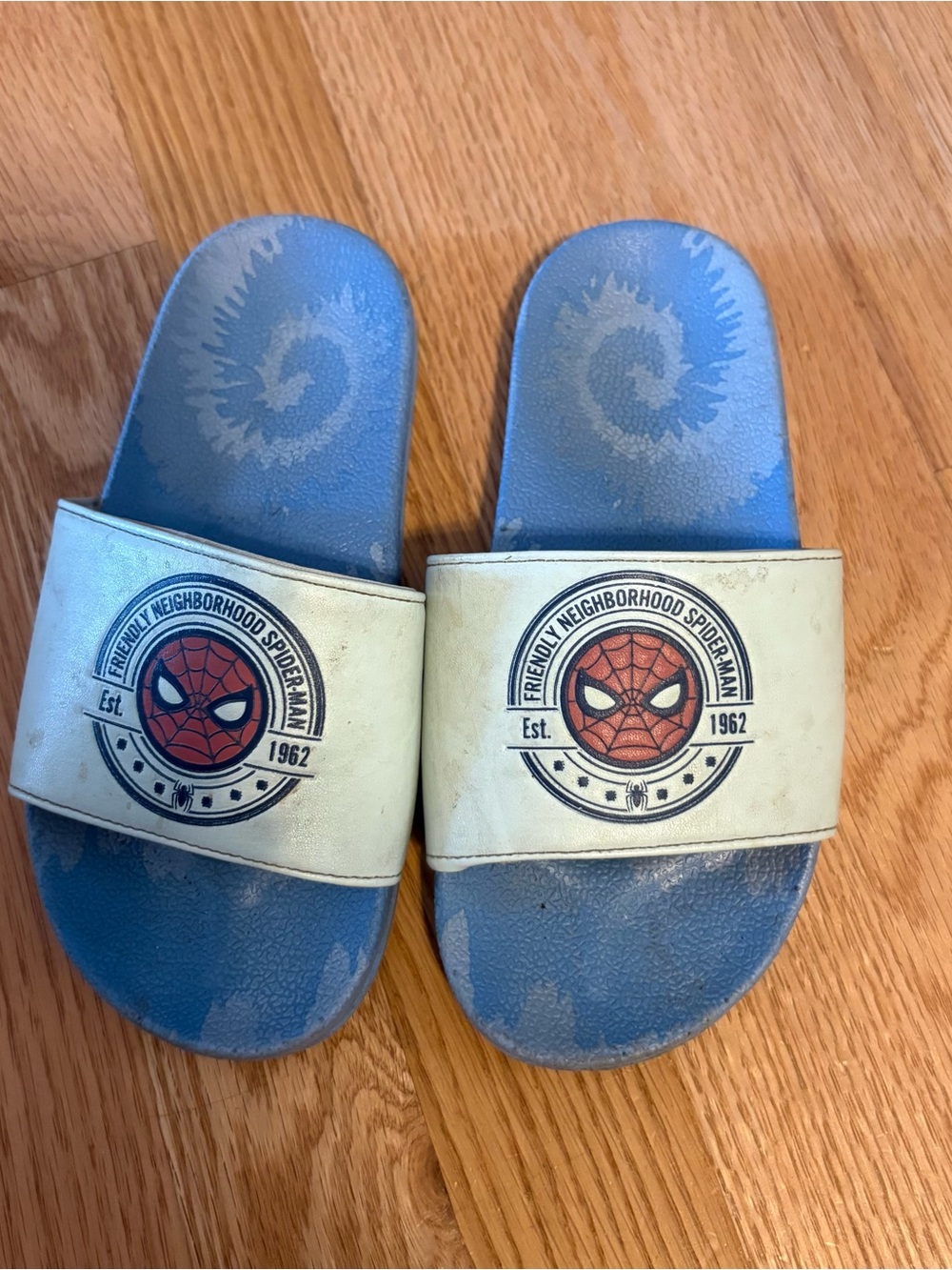 Spiderman Blue and White Kids Slide Sandals Sz 13 1